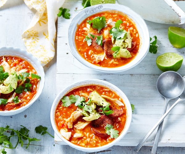 Spanish chicken, chorizo & rice soup
