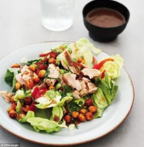 Spanish chopped salad with tuna and piquillos with Spanish salad dressing