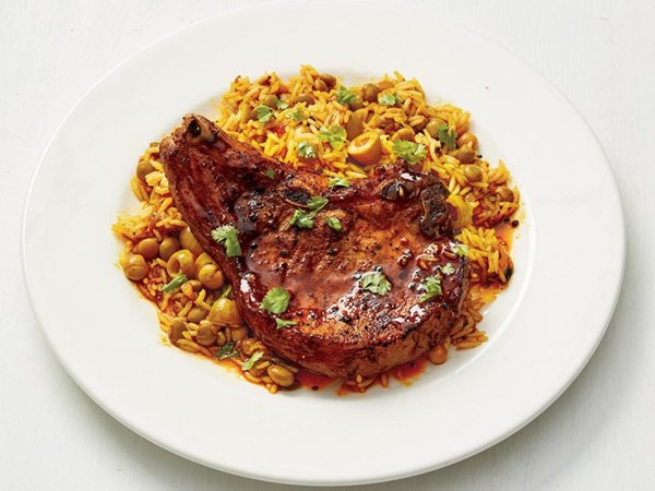 Spanish crispy pork chops with rice