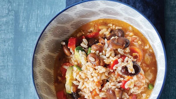 Spanish-inspired soupy fava beans