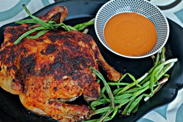Spanish roast chicken with romesco and grilled onions