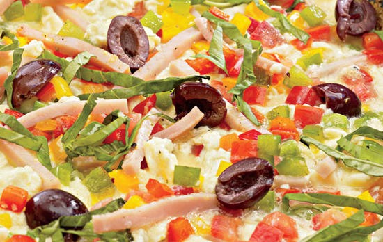 Spanish-style flat omelet with bell peppers and ham