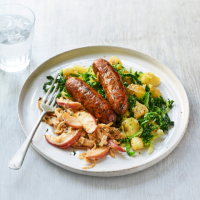Spanish-style sausages with crushed potatoes