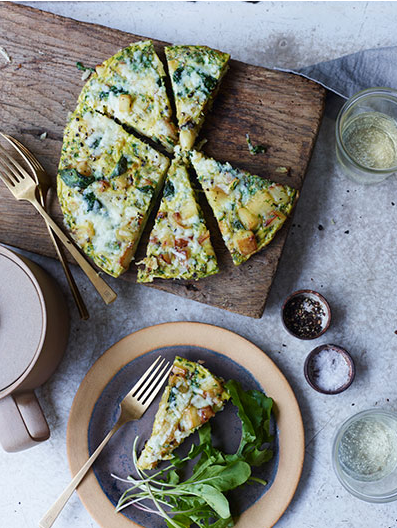 Spanish tortilla with spinach and Manchego cheese