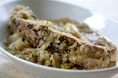 Spare ribs, cabbage, and sauerkraut