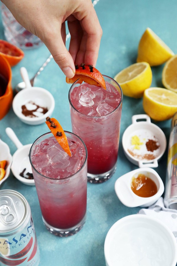 Sparkling blood orange and clove winter tonic