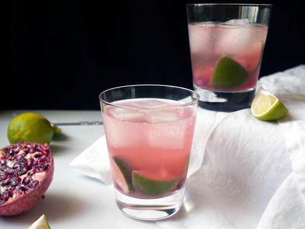 Sparkling pomegranate caipirinha