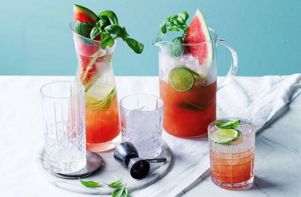 Sparkling watermelon and basil mojito