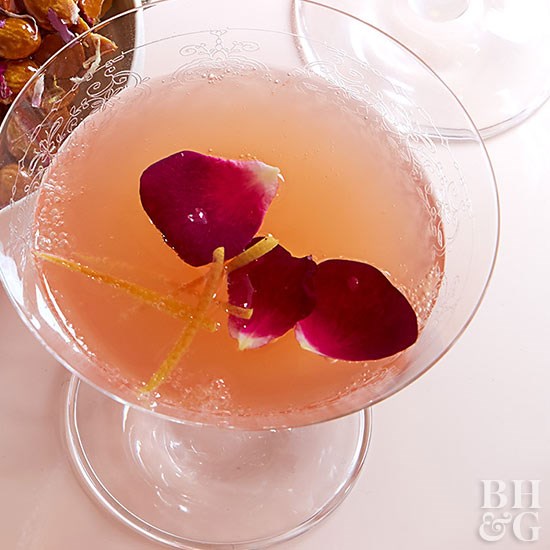 Sparkling wine and roses cocktail