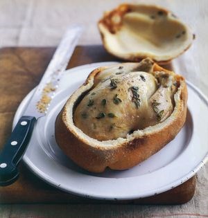 Spatchcock baked in salt crust with parsley sauce