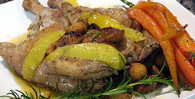 Spatchcock in a fig 'bath'
