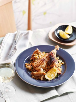Spatchcock with cracked wheat pilaf