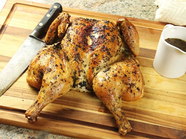 Spatchcocked (butterflied) roast chicken