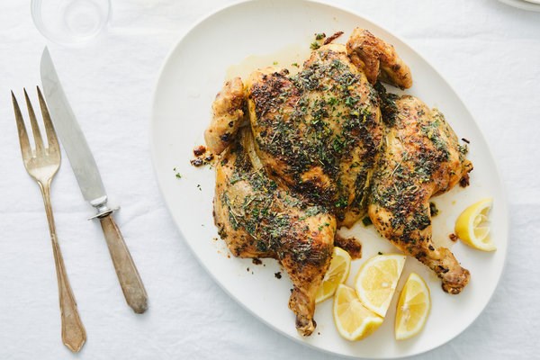Spatchcocked chicken with herb butter