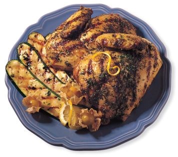 Spatchcocked chicken with walnut-dill pesto