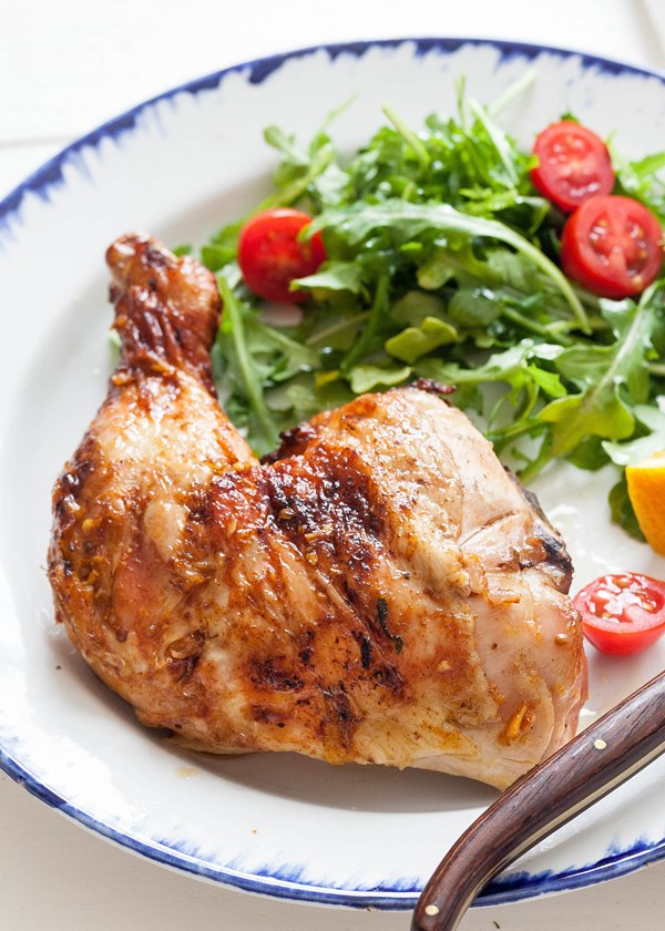 Spatchcocked grilled chicken with orange and ginger