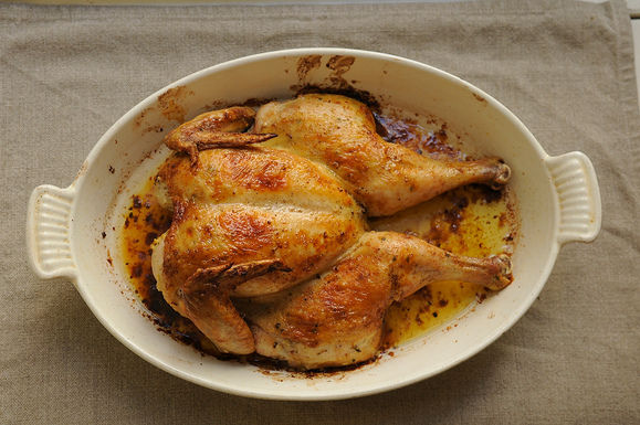 Spatchcocked roast chicken