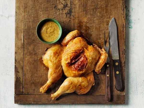 Spatchcocked roasted chicken with mustard vinaigrette 
