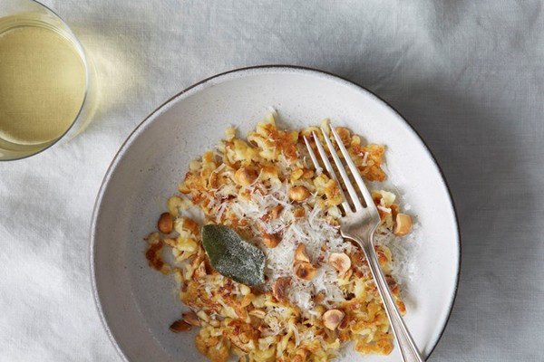 Spätzle with sage butter, Parmesan, and toasted hazelnuts