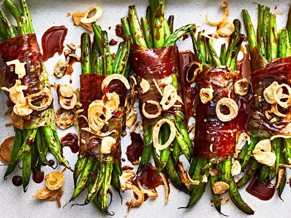 Speck-wrapped haricots verts with date molasses
