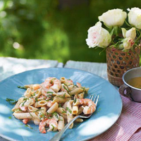 Speedy pasta with prawns, lemon and mint