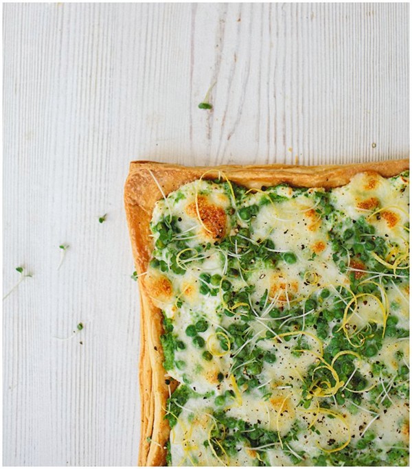 Speedy pea, mozzarella and lemon tart