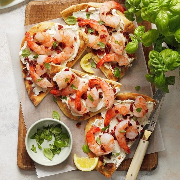 Speedy shrimp flatbreads