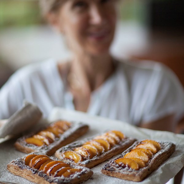 Speedy summer peach and amaretti tartlets