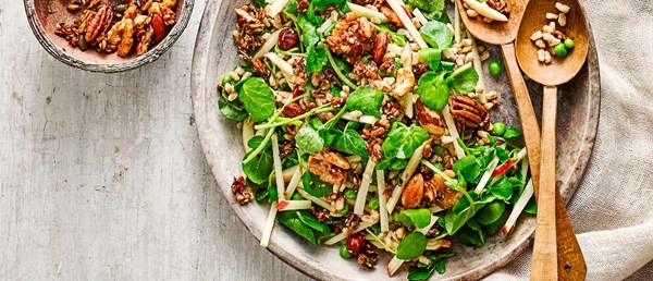 Spelt and apple salad with crispy nuts and seeds