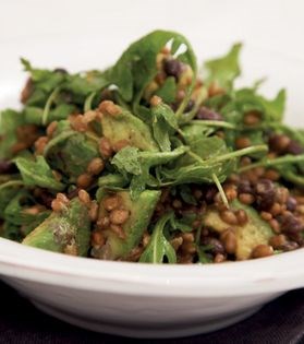 Spelt, black bean and rocket salad