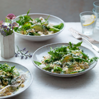 Spelt, courgette and chard risotto