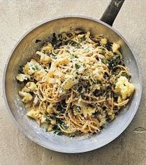 Spelt spaghetti with caramelised cauliflower & shallots