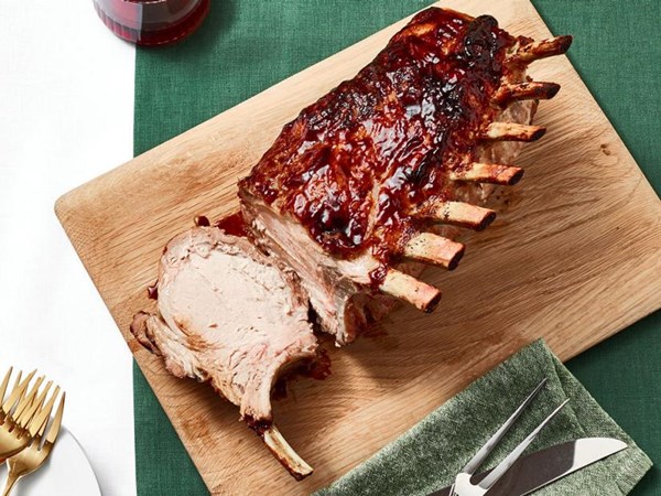 Spice-brined pork roast with orange-soy glaze