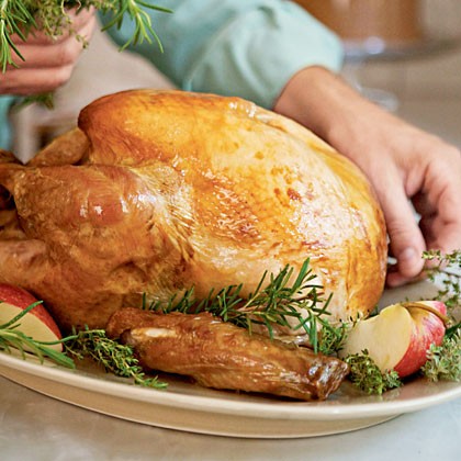 Spice-brined turkey with cider pan gravy