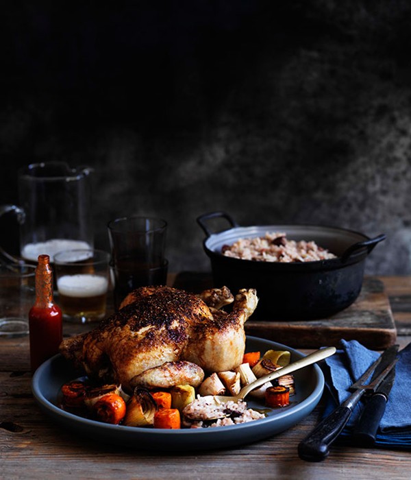Spice crusted chicken with dirty rice