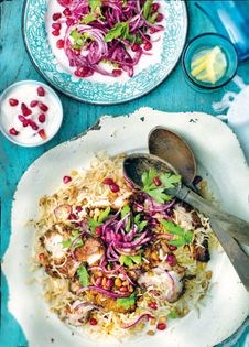 Spice-crusted chicken with pomegranate salad