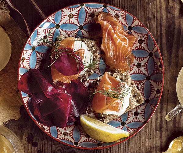 Spice-cured salmon with beets and horseradish cream