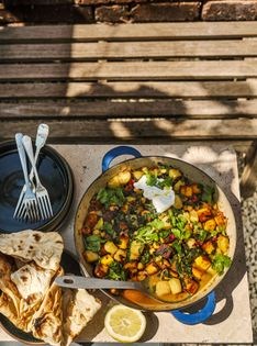 Spice marinated paneer with chard & potatoes