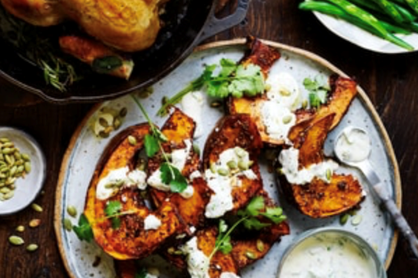 Spice-roasted pumpkin with goat's yoghurt dressing