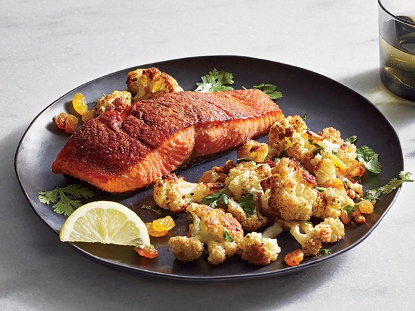 Spice-roasted salmon with roasted cauliflower