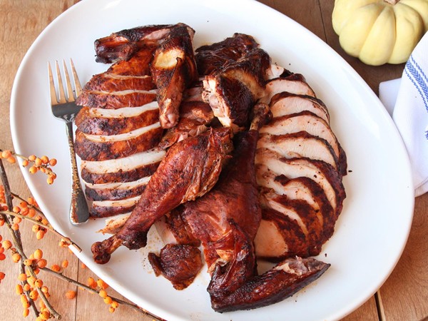 Spice-rubbed butterflied smoked turkey