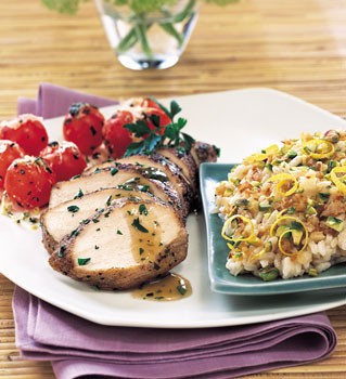 Spice-rubbed chicken breasts with lemon-shallot sauce