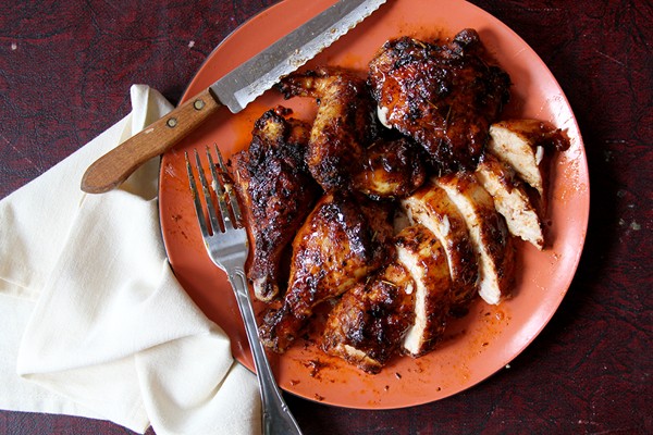 Spice-rubbed chicken with duck sauce