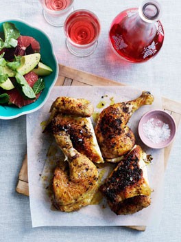 Spice-rubbed chicken with pink grapefruit and beetroot salad