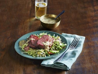 Spice-rubbed corned beef with mustard-honey-horseradish sauce