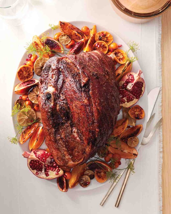 Spice-rubbed fresh ham with citrus glaze