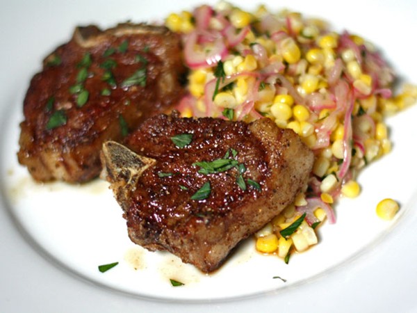 Spice rubbed lamb chops with corn salad