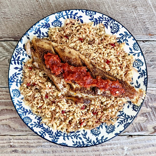 Spice-rubbed leatherjacket