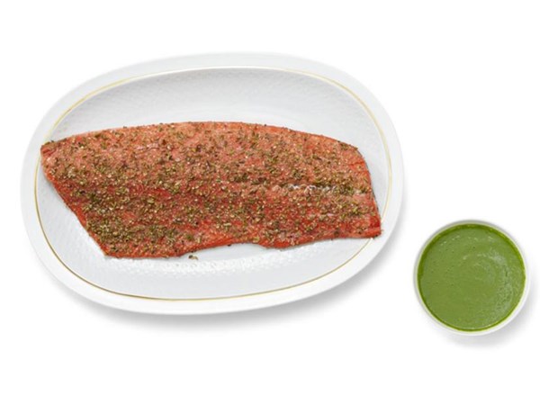 Spice-rubbed salmon with herb sauce 