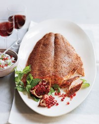 Spice-rubbed salmon with herb-and-pomegranate raita